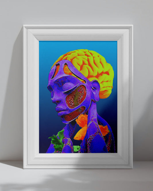 Alien Brain with Fish 6x9 Glossy Print